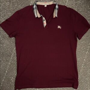 Burberry Burgundy Polo Shirt with Check Collar
